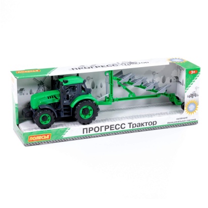 Трактор "Прогресс" с плугом инерционный (зелёный) (в коробке) 91307